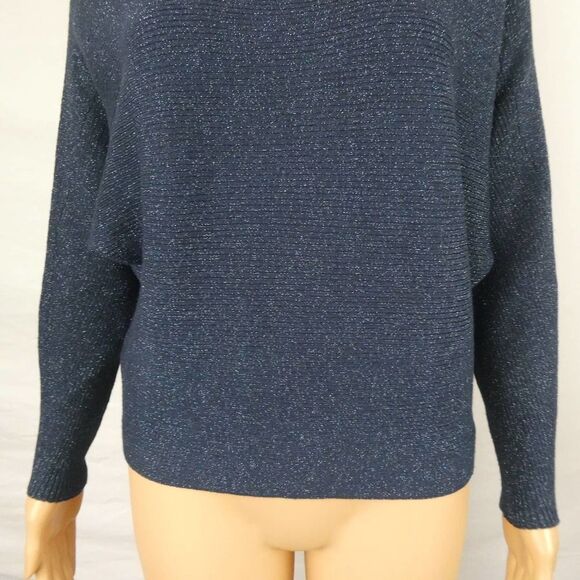 Chico's Navy Blue Metallic Dolman Sleeve Pullover Sweater Ribbed 1 Small - Picture 4 of 10